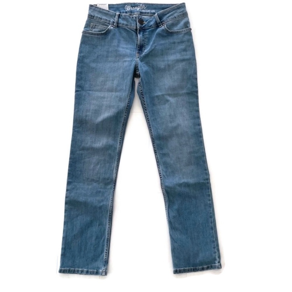 WRANGLER Straight Leg Blue Denim Jeans Zipper Pockets Stretch Casual NWT, 5/6x32